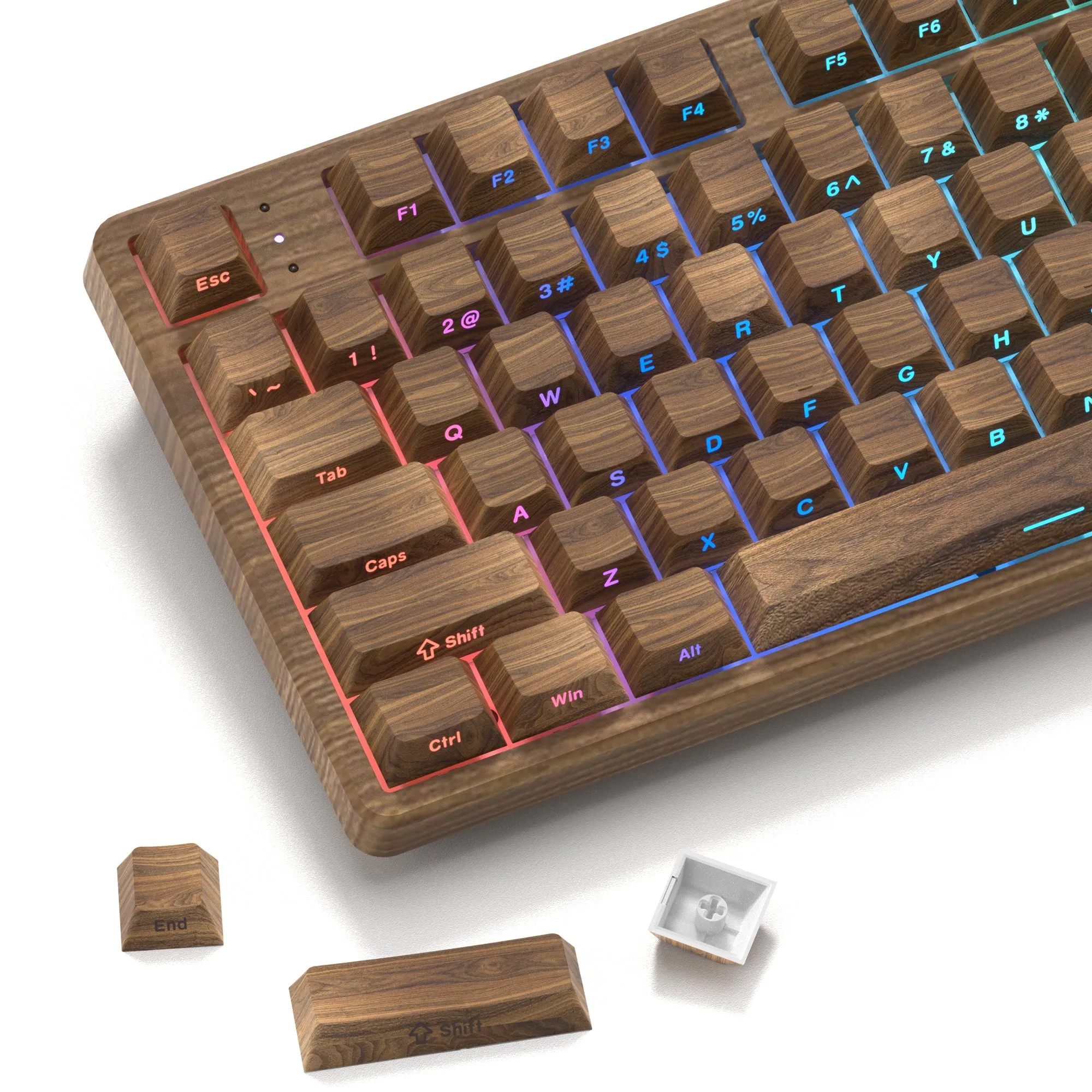 Womier Walnut Wood Side-Printed Cherry Profile Dye-Sub PBT Keycap Set (136-Key)